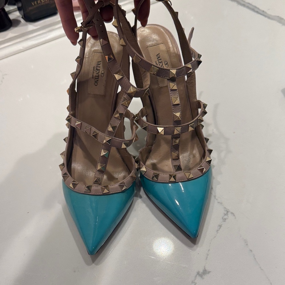 Valentino Blue and Tan Studded Heels